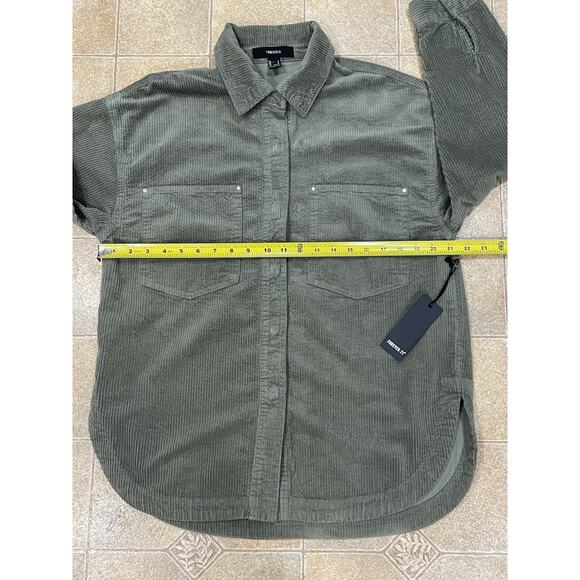 New-Forever 21 Corduroy Green Jacket Shirt Women’s Size Small Snap Button Casual - Picture 4 of 11